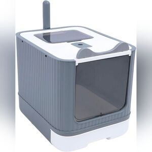 Gray and White Modern Cat Litter Box